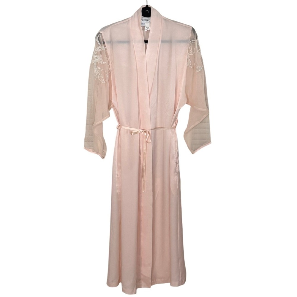 Vintage Natori Saks Fifth Avenue Pink Satin Robe M Embroider Bridal